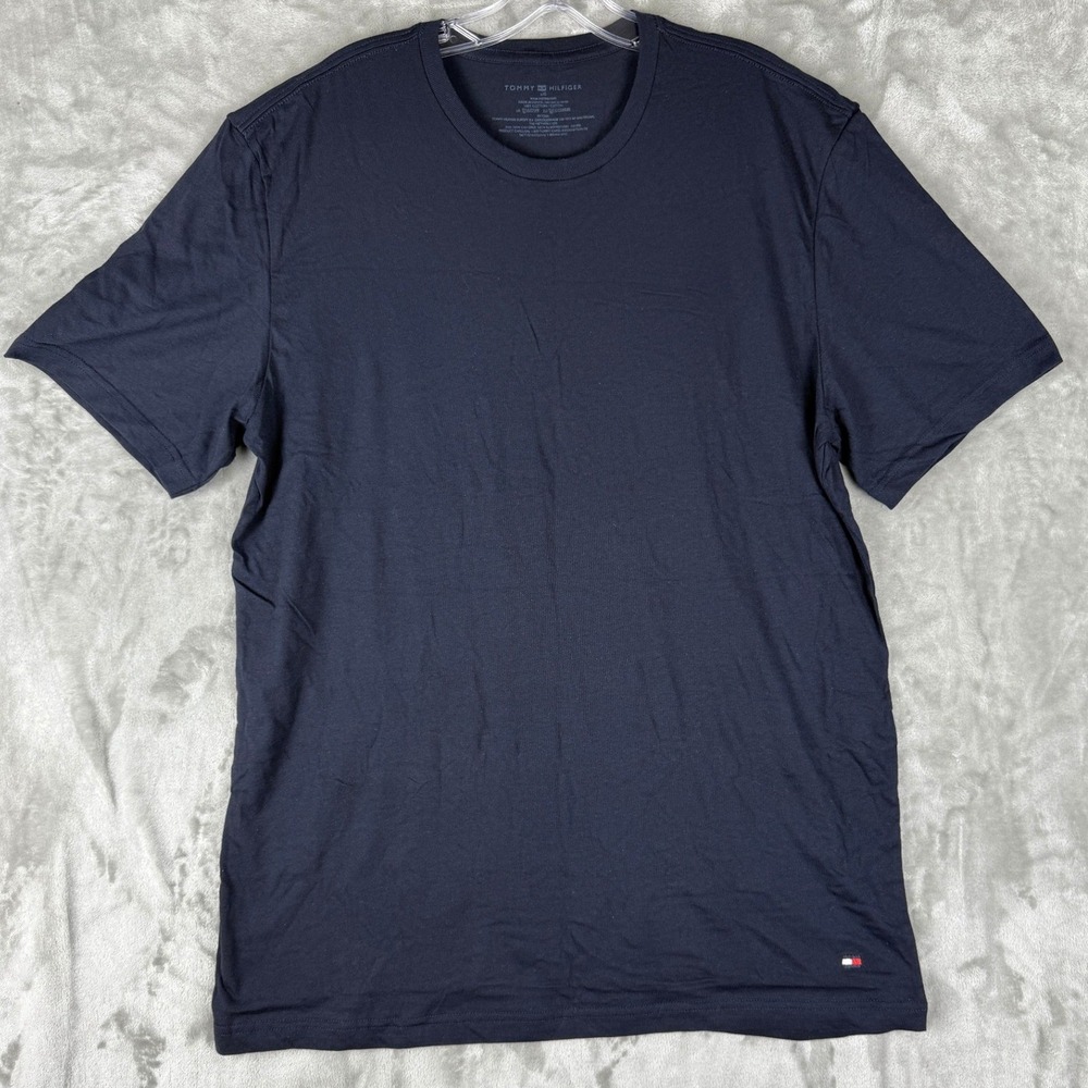 Tommy Hilfiger Navy Blue Cotton T Shirt Mens LG Crew Neck Short Sleeve‎ Logo